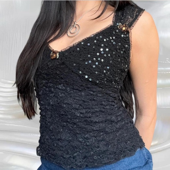 Vintage Ann Ferriday Lace Sequin Top - Picture 2 of 6
